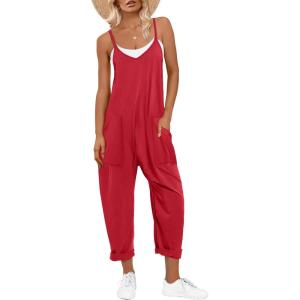 imageANRABESS Jumpsuits for Women Casual Summer Overalls Sleeveless Spaghetti Strap Romper Jumpers Trendy Beach Vacation OutfitsBright Red