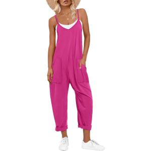 imageANRABESS Jumpsuits for Women Casual Summer Overalls Sleeveless Spaghetti Strap Romper Jumpers Trendy Beach Vacation OutfitsHot Pink