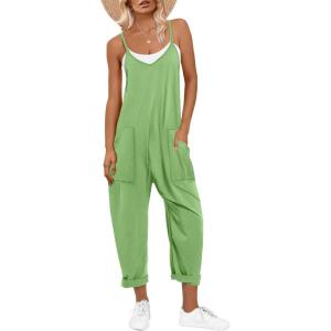 imageANRABESS Jumpsuits for Women Casual Summer Overalls Sleeveless Spaghetti Strap Romper Jumpers Trendy Beach Vacation OutfitsLight Green