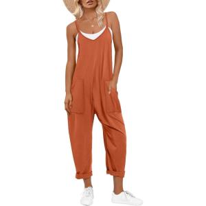 imageANRABESS Jumpsuits for Women Casual Summer Overalls Sleeveless Spaghetti Strap Romper Jumpers Trendy Beach Vacation OutfitsOrange