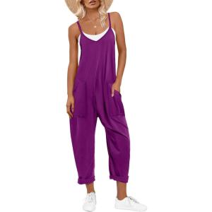 imageANRABESS Jumpsuits for Women Casual Summer Overalls Sleeveless Spaghetti Strap Romper Jumpers Trendy Beach Vacation OutfitsPurpple
