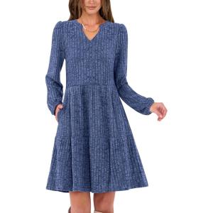 imageANRABESS Long Sleeve Dress for Women V Neck 2025 Fall Casual Ribbed Knit Flowy Swing Short Sweater Dresses with PocketsDark Blue