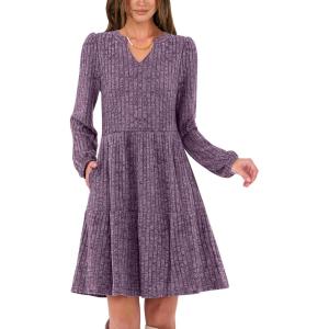imageANRABESS Long Sleeve Dress for Women V Neck 2025 Fall Casual Ribbed Knit Flowy Swing Short Sweater Dresses with PocketsPurple