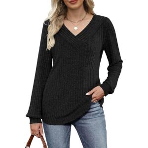 imageANRABESS Long Sleeve Shirts for Women V Neck Tunic Tops Business Casual Loose Fall Lightweight Sweaters Fashion Clothes 2025Black