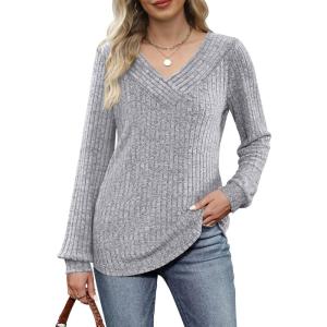 imageANRABESS Long Sleeve Shirts for Women V Neck Tunic Tops Business Casual Loose Fall Lightweight Sweaters Fashion Clothes 2025Grey