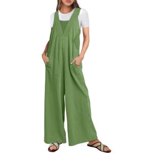 imageANRABESS Overalls for Women Summer Loose Casual Wide Leg Jumpsuits Sleeveless Straps Romper One Piece Jumpers 2025 OutfitsArmy Green