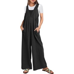 imageANRABESS Overalls for Women Summer Loose Casual Wide Leg Jumpsuits Sleeveless Straps Romper One Piece Jumpers 2025 OutfitsBlack