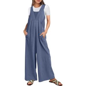 imageANRABESS Overalls for Women Summer Loose Casual Wide Leg Jumpsuits Sleeveless Straps Romper One Piece Jumpers 2025 OutfitsDusty Blue