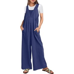 imageANRABESS Overalls for Women Summer Loose Casual Wide Leg Jumpsuits Sleeveless Straps Romper One Piece Jumpers 2025 OutfitsNavy Blue