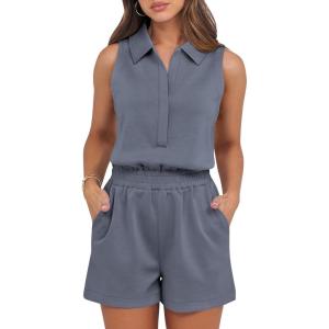 imageANRABESS Romper for Womens 2025 Summer Dressy Casual Sleeveless V Neck One Piece Short Jumpsuit Lounge Travel Outfits ClothesDark Grey