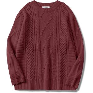 imageANRABESS Sweaters for Women Oversized Crewneck Long Sleeve Casual Loose Cable Knit Pullover Tops 2025 Fall Vintage ClothesBurgundy