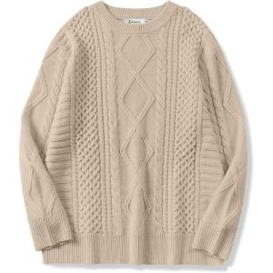 imageANRABESS Sweaters for Women Oversized Crewneck Long Sleeve Casual Loose Cable Knit Pullover Tops 2025 Fall Vintage ClothesDeep Apricot