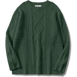 imageANRABESS Sweaters for Women Oversized Crewneck Long Sleeve Casual Loose Cable Knit Pullover Tops 2025 Fall Vintage ClothesDeep Green