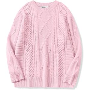 imageANRABESS Sweaters for Women Oversized Crewneck Long Sleeve Casual Loose Cable Knit Pullover Tops 2025 Fall Vintage ClothesLight Pink