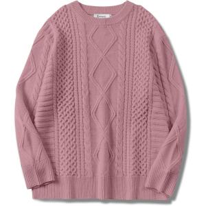 imageANRABESS Sweaters for Women Oversized Crewneck Long Sleeve Casual Loose Cable Knit Pullover Tops 2025 Fall Vintage ClothesPink