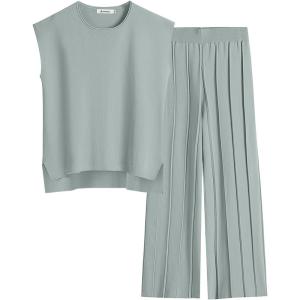 imageANRABESS Women 2 Piece Lounge Sets Summer Casual Knit Sweater Vest Pant Set Beach Vacation Airport Outfits ClothesGrey Green