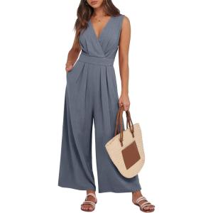 imageANRABESS Women Jumpsuits Sleeveless V Neck Elegant Dressy Casual Backless One Piece Pants Romper 2025 Summer OutfitsDark Grey