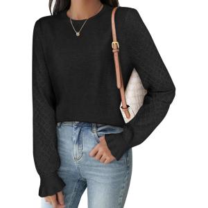 imageANRABESS Women Lace Long Sleeve Tops 2025 Fall Lightweight Sweaters Dressy Casual Knitted Pullover ShirtsBlack