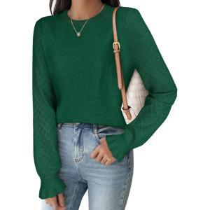 imageANRABESS Women Lace Long Sleeve Tops 2025 Fall Lightweight Sweaters Dressy Casual Knitted Pullover ShirtsForest Green