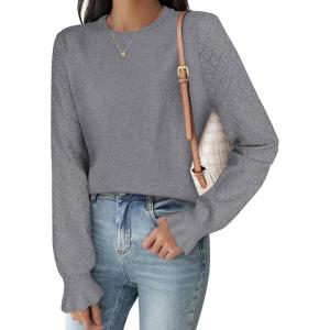imageANRABESS Women Lace Long Sleeve Tops 2025 Fall Lightweight Sweaters Dressy Casual Knitted Pullover ShirtsGrey
