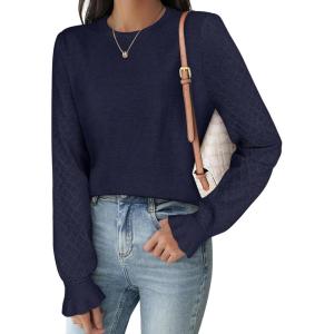 imageANRABESS Women Lace Long Sleeve Tops 2025 Fall Lightweight Sweaters Dressy Casual Knitted Pullover ShirtsNavy Blue