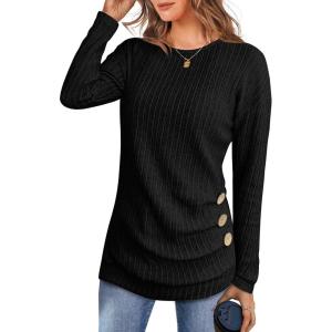 imageANRABESS Women Long Sleeve Tunic Top with Leggings Crewneck Ribbed Knit Buttons Shirts 2025 Fall Casual Lightweight SweatersBlack