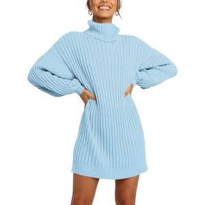 imageANRABESS Women Oversized Sweater Dress Turtleneck Batwing Long Sleeve Ribbed Knit Loose 2025 Fall Winter Casual Short DressLight Blue