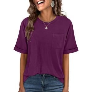 imageANRABESS Women Oversized T Shirts Short Sleeve Summer Casual Loose Top Basic Tee with PocketDark Purple