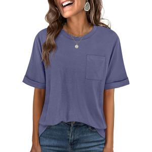 imageANRABESS Women Oversized T Shirts Short Sleeve Summer Casual Loose Top Basic Tee with PocketGray Blue
