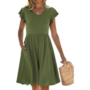 imageANRABESS Women Summer Casual 2025 Ruffle Sleeveless V Neck Short Sundress Flowy Aline Cute Beach Mini Dress with PocketsArmy Green