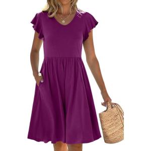 imageANRABESS Women Summer Casual 2025 Ruffle Sleeveless V Neck Short Sundress Flowy Aline Cute Beach Mini Dress with PocketsDeep Purple