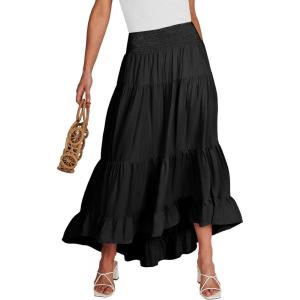 imageANRABESS Women Summer Maxi Skirt Elastic High Waist Flowy Boho Casual Tiered Aline Long Beach Skirts 2025 Trendy OutfitsBlack