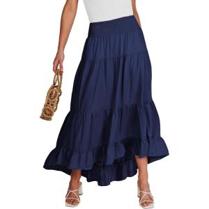 imageANRABESS Women Summer Maxi Skirt Elastic High Waist Flowy Boho Casual Tiered Aline Long Beach Skirts 2025 Trendy OutfitsNavy Blue