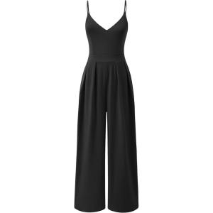 imageANRABESS Women V Neck Spaghetti Strap Wide Leg Dressy Jumpsuits 2025 Summer Casual One Piece Jumper Romper Outfits ampamp PocketsBlack