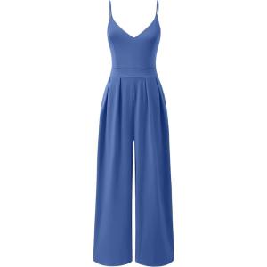imageANRABESS Women V Neck Spaghetti Strap Wide Leg Dressy Jumpsuits 2025 Summer Casual One Piece Jumper Romper Outfits ampamp PocketsBlue