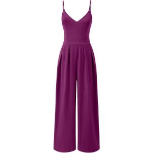 imageANRABESS Women V Neck Spaghetti Strap Wide Leg Dressy Jumpsuits 2025 Summer Casual One Piece Jumper Romper Outfits ampamp PocketsDark Purple