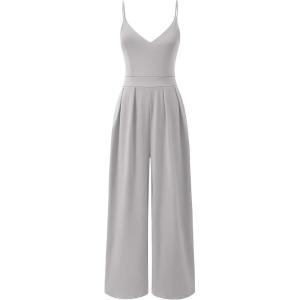 imageANRABESS Women V Neck Spaghetti Strap Wide Leg Dressy Jumpsuits 2025 Summer Casual One Piece Jumper Romper Outfits ampamp PocketsGrey