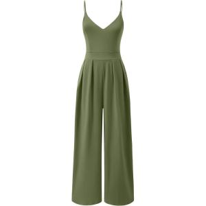 imageANRABESS Women V Neck Spaghetti Strap Wide Leg Dressy Jumpsuits 2025 Summer Casual One Piece Jumper Romper Outfits ampamp PocketsOlive Green