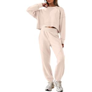 imageANRABESS Womens 2 Piece Outfits Lounge Sets Cropped Sweatshirt ampamp Joggers Fashion Sweatsuit Sweat Set 2025 Fall TravelApricot