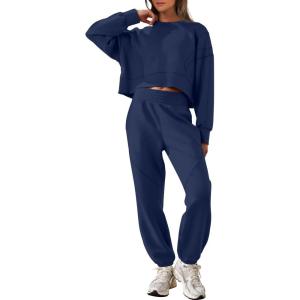 imageANRABESS Womens 2 Piece Outfits Lounge Sets Cropped Sweatshirt ampamp Joggers Fashion Sweatsuit Sweat Set 2025 Fall TravelNavy Blue
