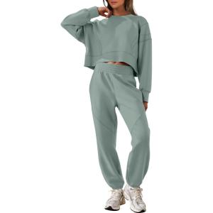 imageANRABESS Womens 2 Piece Outfits Lounge Sets Cropped Sweatshirt ampamp Joggers Fashion Sweatsuit Sweat Set 2025 Fall TravelPea Green