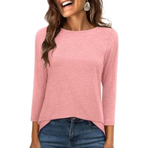 imageANRABESS Womens 34 Length Sleeve Tops 2025 Summer Tee TShirts Boat Neck Tunic Travel Basic Blouses Fall Fashion ClothesCoral