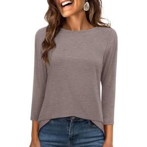imageANRABESS Womens 34 Length Sleeve Tops 2025 Summer Tee TShirts Boat Neck Tunic Travel Basic Blouses Fall Fashion ClothesLight Coffee