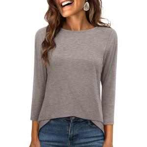 imageANRABESS Womens 34 Length Sleeve Tops 2025 Summer Tee TShirts Boat Neck Tunic Travel Basic Blouses Fall Fashion ClothesLight Khaki