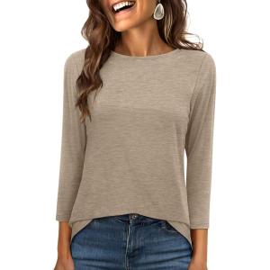 imageANRABESS Womens 34 Length Sleeve Tops 2025 Summer Tee TShirts Boat Neck Tunic Travel Basic Blouses Fall Fashion ClothesLight Tan