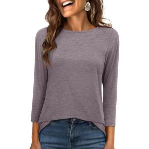 imageANRABESS Womens 34 Length Sleeve Tops 2025 Summer Tee TShirts Boat Neck Tunic Travel Basic Blouses Fall Fashion ClothesTaupe