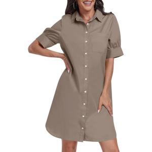 imageANRABESS Womens Button Down Shirt Dress Summer Short Sleeve Business Casual Shift Dresses with Pockets 2025 TrendyDeep Khaki