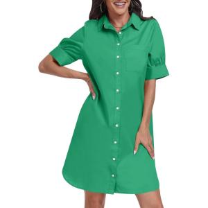 imageANRABESS Womens Button Down Shirt Dress Summer Short Sleeve Business Casual Shift Dresses with Pockets 2025 TrendyGreen