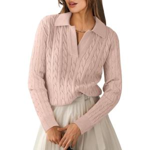imageANRABESS Womens Cable Knit Sweaters Long Sleeve V Neck Sweater Tops Casual Pullover Polo Shirts 2025 Fall Fashion OutfitsTaffy