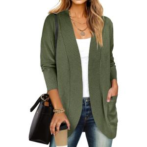 imageANRABESS Womens Cardigan Open Front Long Sleeve Shawl Neck Dressy Casual Knit Sweaters 2025 Fall Trendy Outerwear CoatArmy Green
